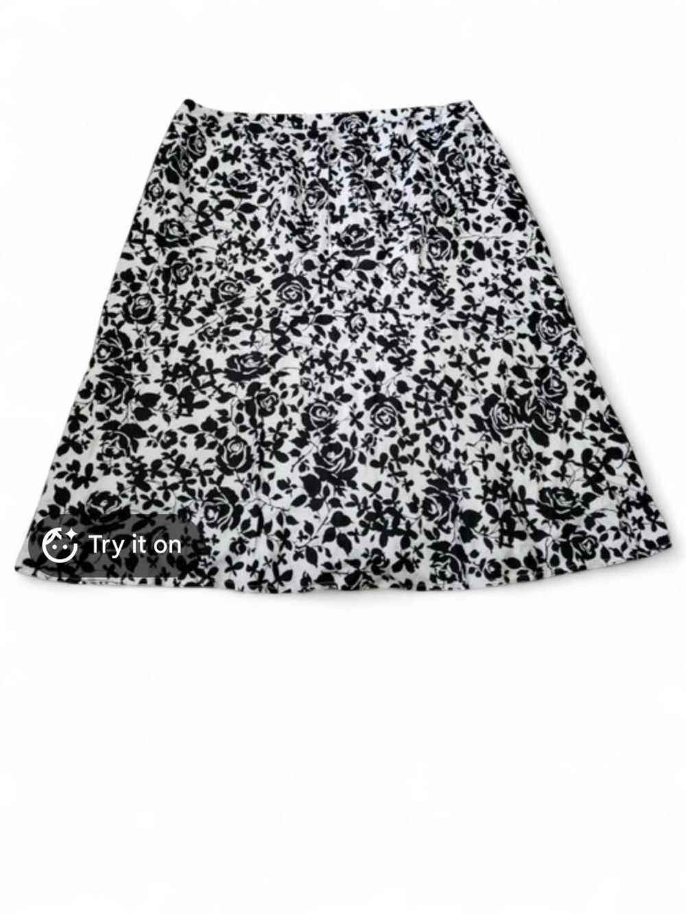 LOFT Black and White Floral-Print Skirt